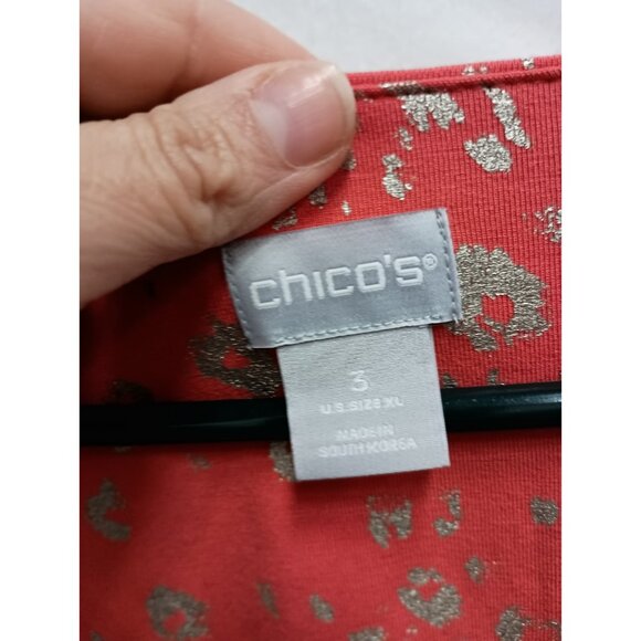 Chicos Womens BOHO Tunic Top XL Coral Metallic Animal Print Relaxed Long Sleeve - Picture 4 of 11